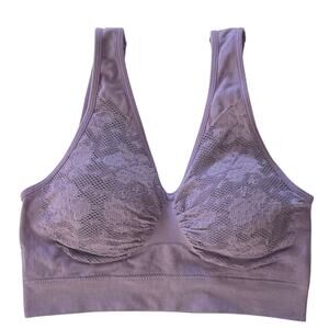 Rhonda Shear Seamless Ahh Bra Size L Lace Detail Purple Stretch Feminine Comfort